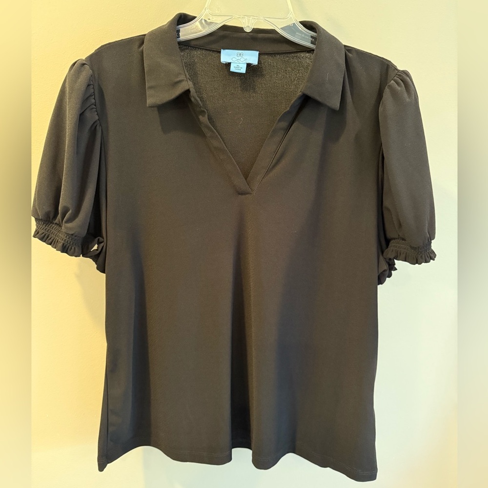 CeCe Black Puff Sleeve Blouse